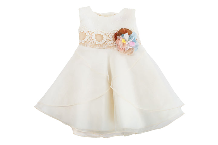 Light Beige Dress with Floral Belt