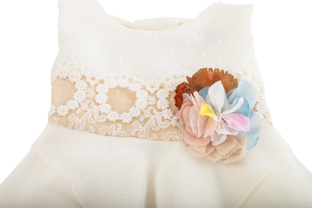 Light Beige Dress with Floral Belt