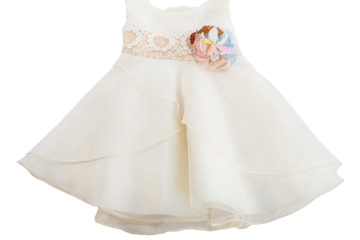 Light Beige Dress with Floral Belt