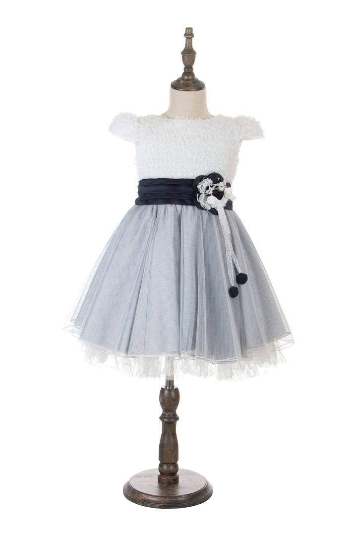 white with navy blue tulle dress