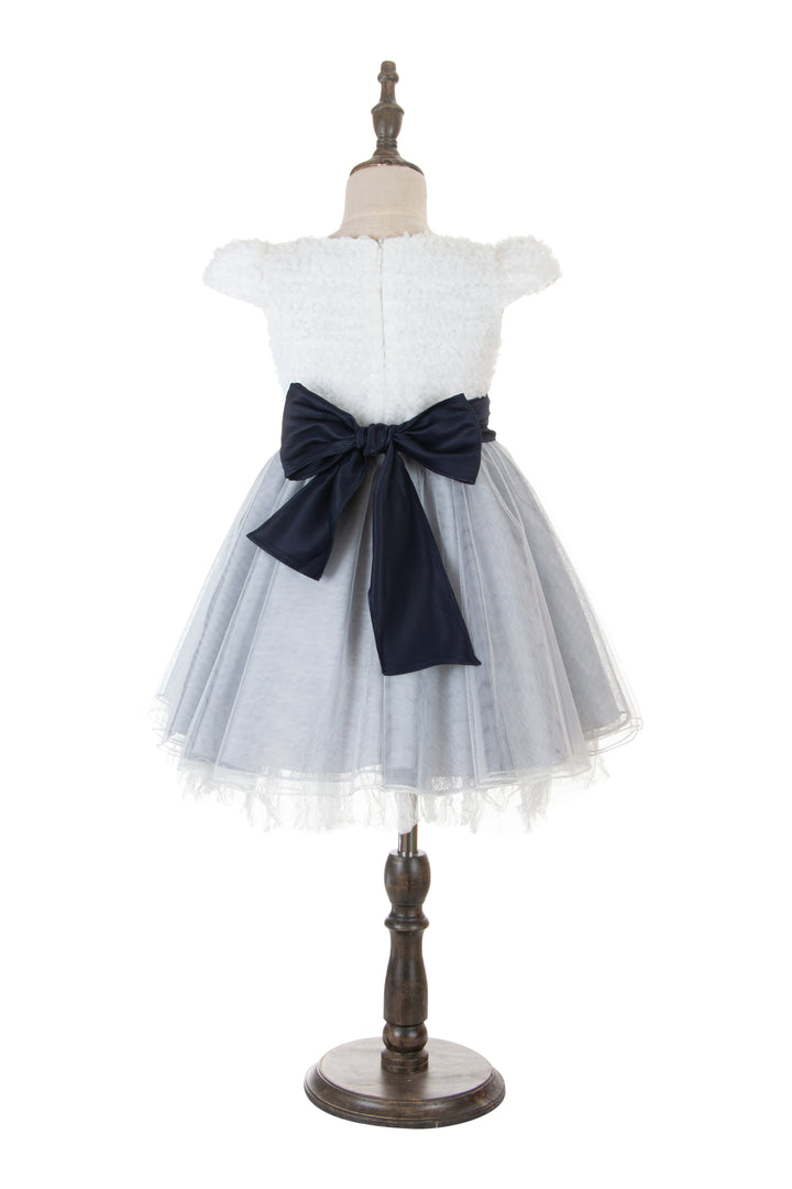 white with navy blue tulle dress