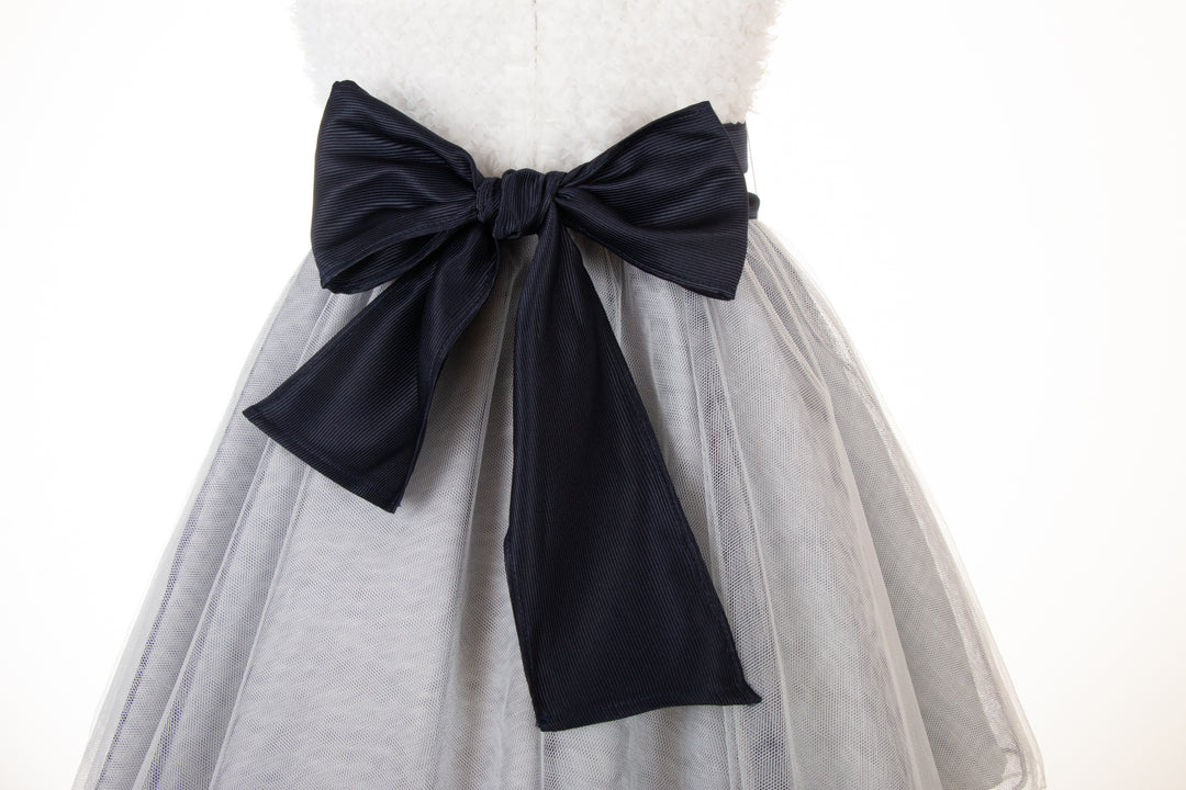 white with navy blue tulle dress