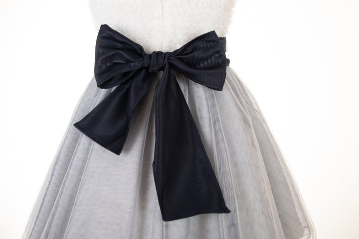white with navy blue tulle dress
