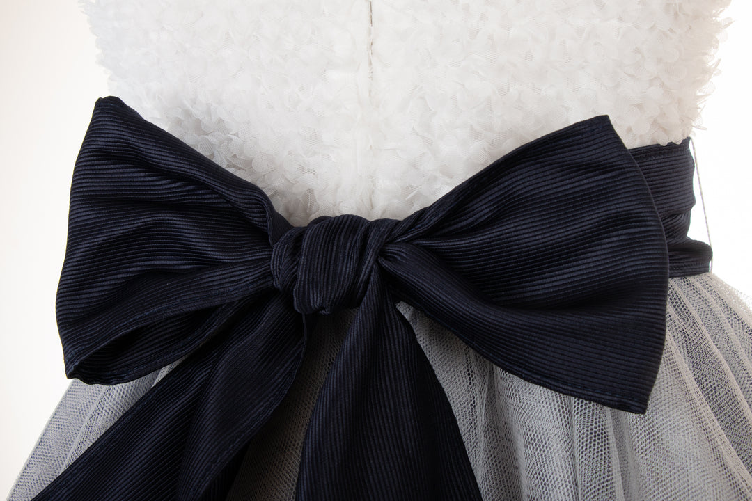 white with navy blue tulle dress