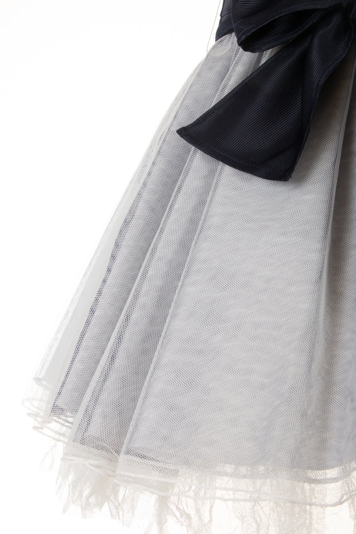 white with navy blue tulle dress