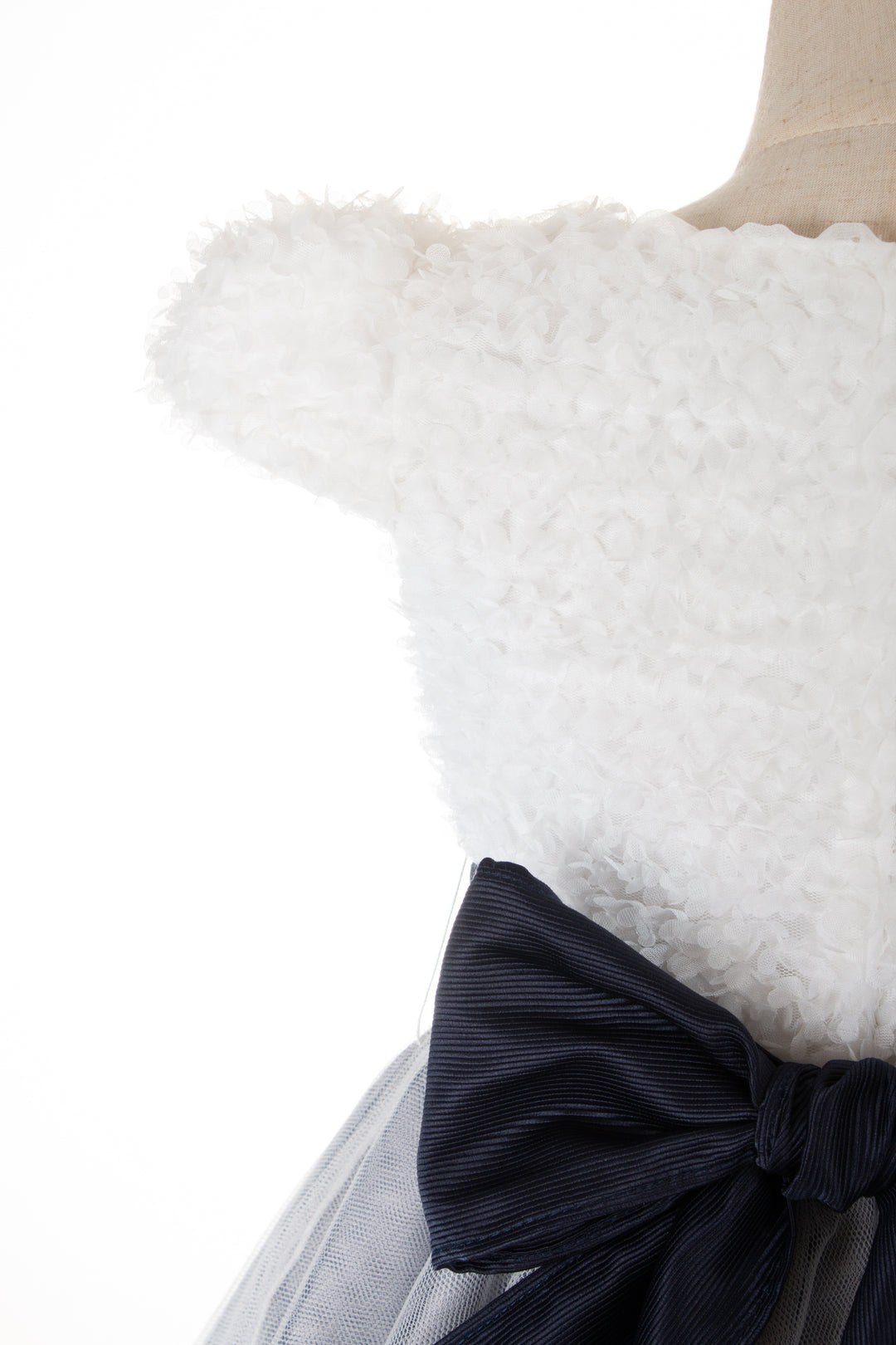 white with navy blue tulle dress