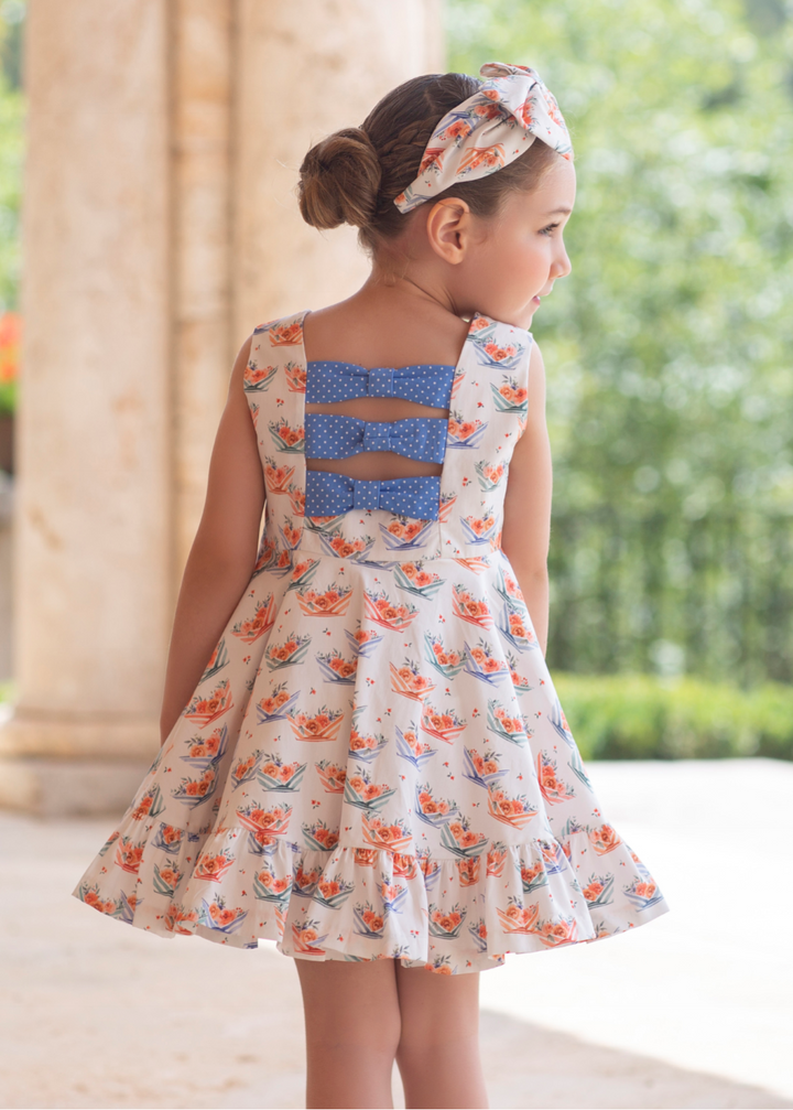 Floral White and Orange Dress